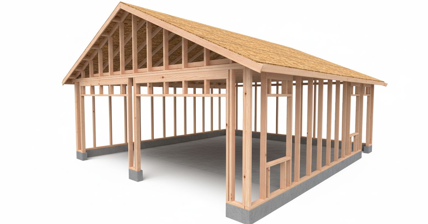 Double garage frame visualized from Autostrek