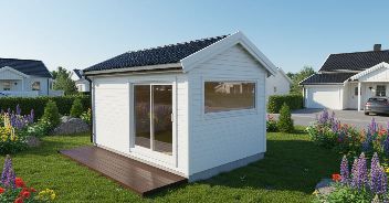 Rendered garden room with modern facade and large windows