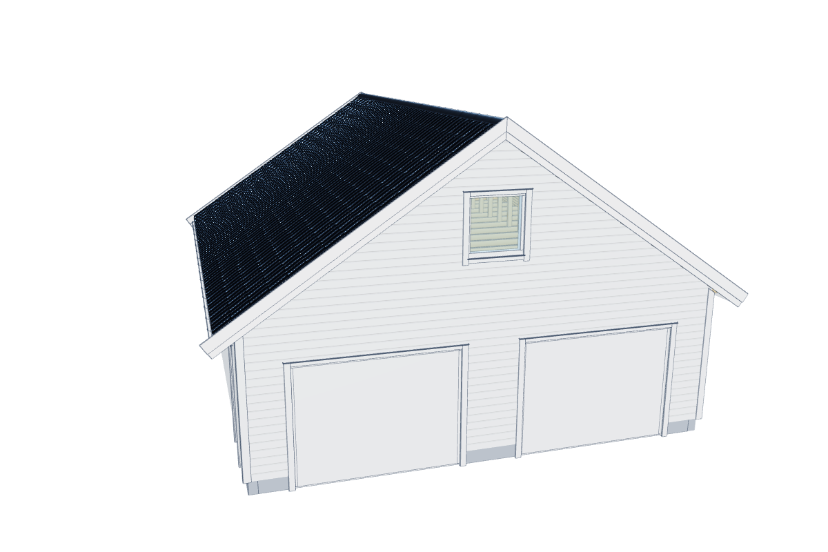 White double garage with a pitched roof, modelled in Autostrek