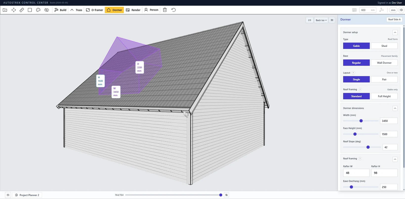 Dormer tool inside the Autostrek model