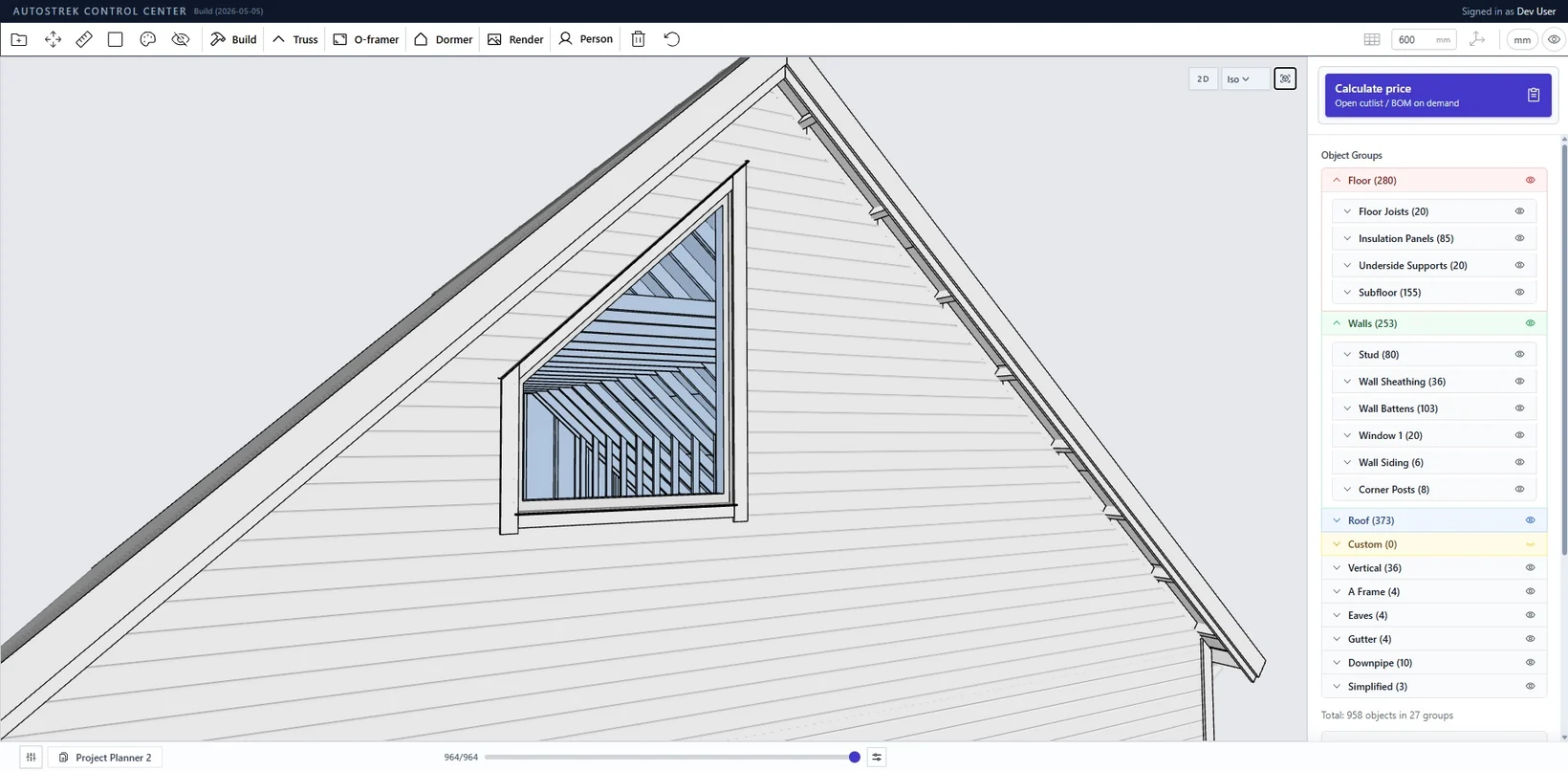 Openings, roofs and details interface in Autostrek