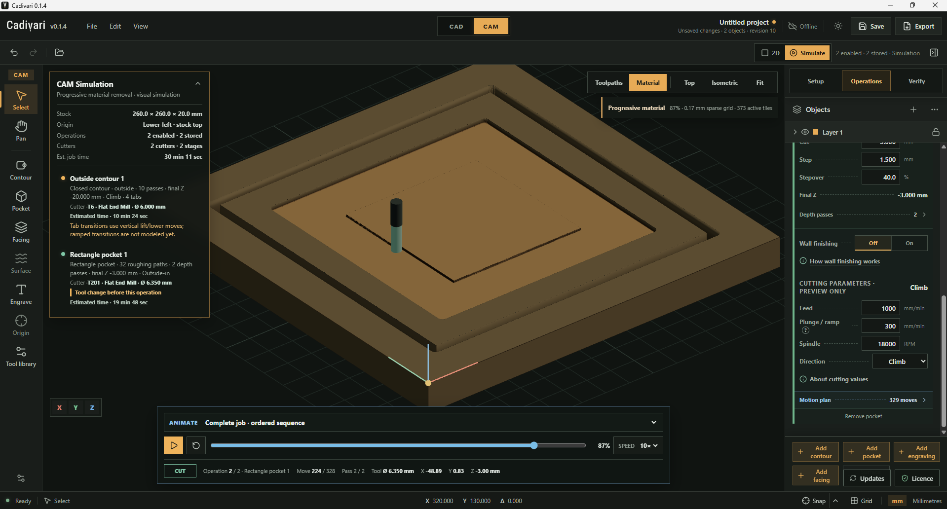 Cadivari CAM material-removal preview