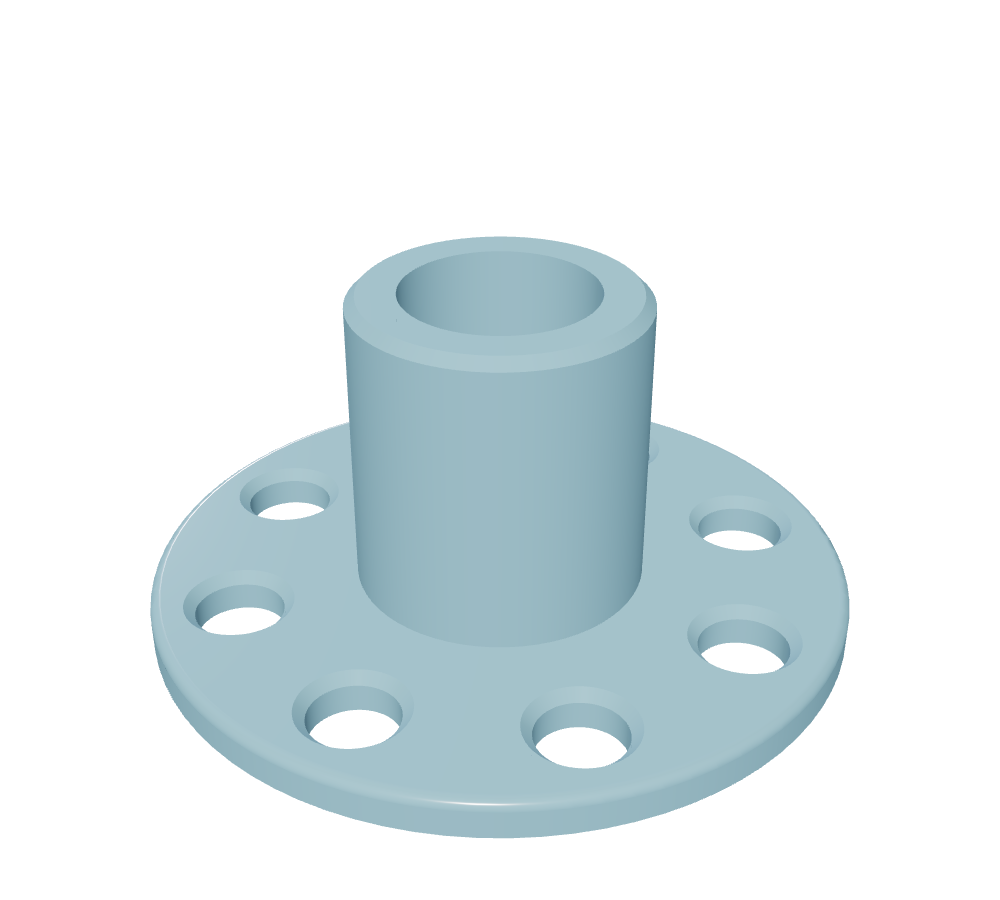 A Custom Solid part with a hollow cylindrical hub and a drilled circular flange
