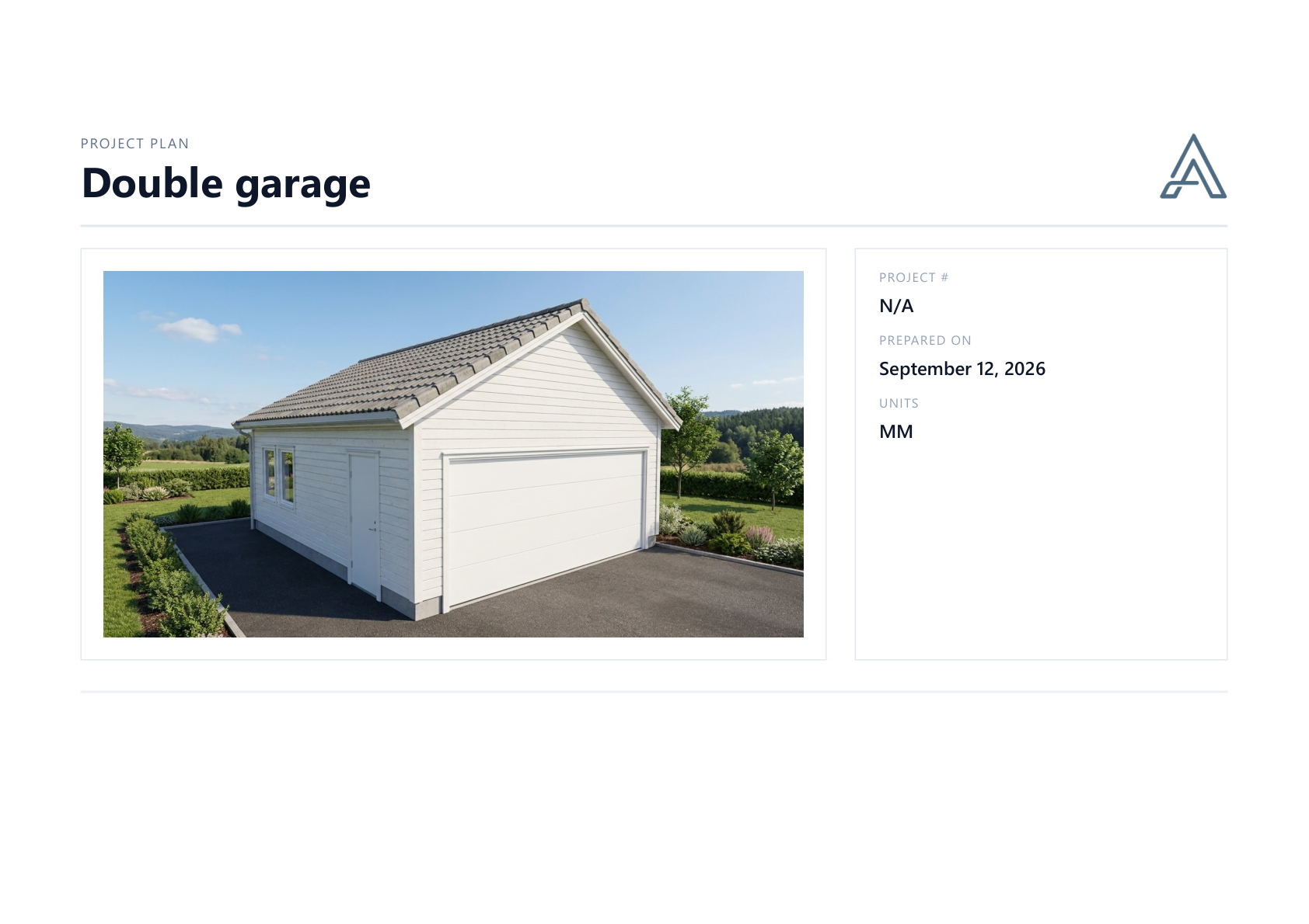 Cover of the Double Garage booklet, with a garage visualization and project details.